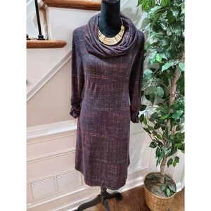 Robert Louis Women Multicolor Polyester Cowlneck Long Sleeve Knee Length Dress L